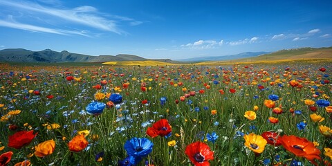 Wall Mural - Blooming Wildflowers in a Countryside Landscape, generative ai