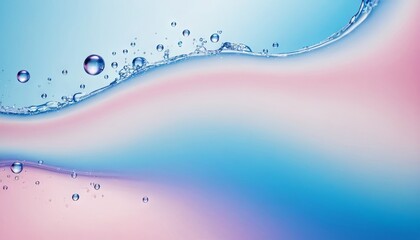 Poster - A close-up photo of a blue water wave with bubbles against a pink and blue gradient background