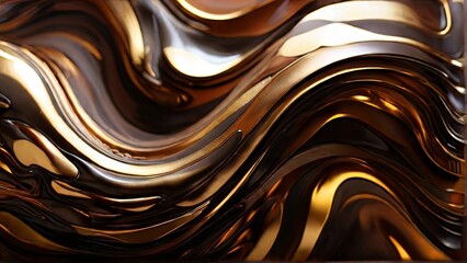 Poster - A close-up view of a digitally rendered abstract pattern featuring metallic gold and brown tones that create a wavy and flowing design