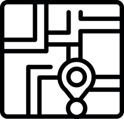 Poster - Stylized black and white line maze with a clear end point marked by a location pin icon