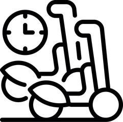 Poster - Exercise bike line icon for fitness and gym equipment in a simple black and white minimalist design illustration. Ideal for web applications and graphic designs