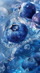 Wall Mural - blueberries in water with bubbles. generative ai.