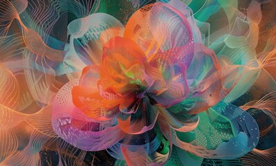 Poster - Surreal Fluid Art Blossom in Radiant Hues