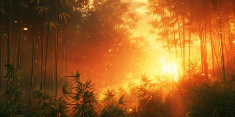 Canvas Print - Sunrise Illuminating the Bamboo Forest, generative ai