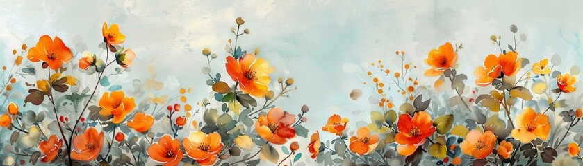 Poster - A watercolor illustration of begonia with floral border, set on a pale mint background, beautifully isolated