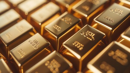 Poster - A close-up of gleaming gold bars arranged in a neat stack, symbolizing wealth, prosperity, and financial stability.