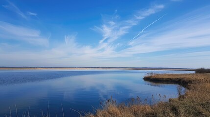 Wall Mural - Blue sky overlooking a freshwater body