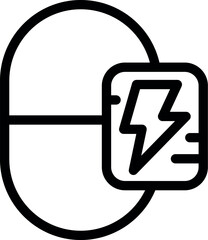 Wall Mural - Simple black outline icon representing a halffull battery with a charging symbol