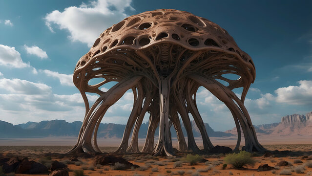 Futuristic organic structure in desert