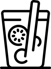 Poster - Simple black and white line icon of a cold beverage with citrus and straw