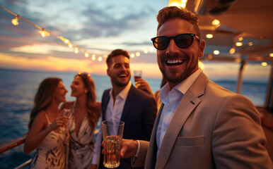 Man taking a selfie at a boat party capturing a happy moment