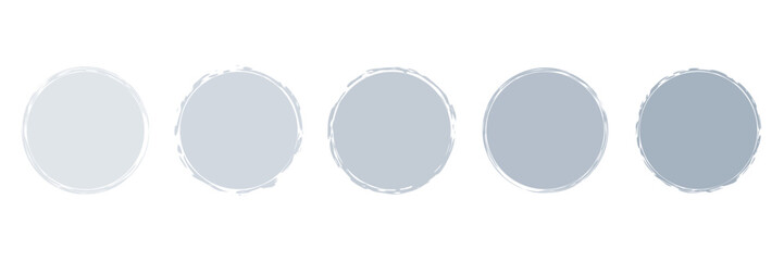 Poster - circular blue highlight spots set isolated on white. natural color round blot. brush circle drawn te