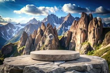 Canvas Print - Stone platform with a mountain landscape.