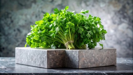 Canvas Print - Small garden with green herbs in stone planters.