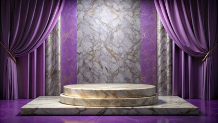 Canvas Print - Marble pedestal with purple curtains.