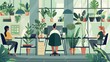 © Ziyan Yang - Sustainable workplace concept. Characters working together at environmental friendly office with plants. Vector illustration.