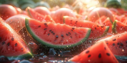 Wall Mural - Ripe Watermelon with Glistening Seeds, generative ai