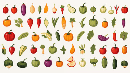 Wall Mural - Set d'illustration vectorielle de légumes. Légumes verts, légumineuse, crudité. Aliments sains, nourriture, frais. Pour conception et création graphique. 