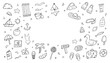 © AR_pic - Summer hand-drawn drawings, elements for beach parties, recreation and travel. drawing on a white background. the art of doodling. black and white drawing. stickers. stickers. set.