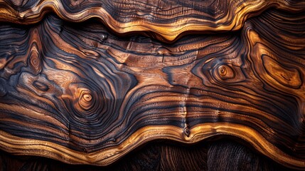 Rich walnut wood backdrop with deep tones.