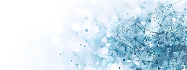 Poster - Blue technology background with network connection, dots and lines in white space for web banner design vector presentation template, business data science or big limbs innovation tech company banner 