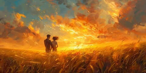 Wall Mural - Whispering Love in the Wheat, generative ai