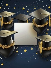 Wall Mural - Graduation Cap Art Design Celebrates Milestone Achievement with Stars and Blank Space for Personal Message or Photo