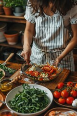 Wall Mural - a woman prepares a diet salad. selective focus