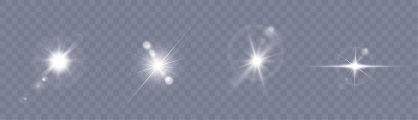 Set of isolated transparent highlights. Bright shining highlights. Vector flickering elements. Glowing effects for vector illustrations.