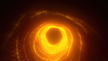 Poster - Abstract bright yellow glowing background with a tunnel of lines and stripes of energy of burning rays of plasma and electricity with light