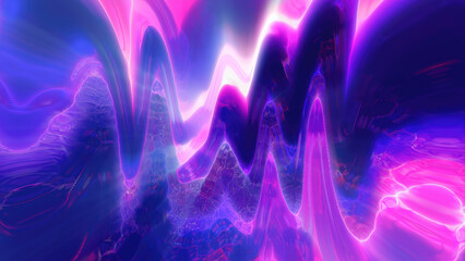 Poster - Abstract purple bright glowing background with iridescent waves of energy and plasma rays with light. Video in high quality 4k, motion design
