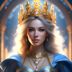 Wall Mural - A princess with crown, epic royal background. 