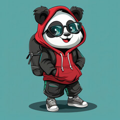 panda bear cartoon character with backpack travel