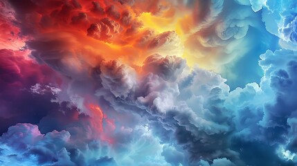 Wall Mural - Impressive clouds boasting vibrant hues, casting a spellbinding display in the white and blue sky.