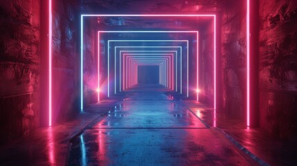 Wall Mural - Neon Lights In A Futuristic Corridor