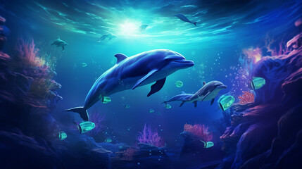 Wall Mural - dolphins in the sea