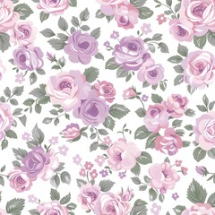 Wall Mural - floral purple and pink flower pattern seamless wallpaper design illustration