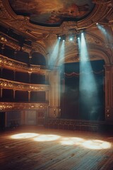 Fototapete - A large room with a stage and ceiling, ideal for events, performances and exhibitions