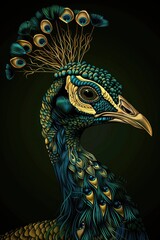 Poster - A colorful peacock with its distinctive crest of feathers on its head, often used for ornamental or decorative purposes