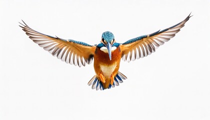 Wall Mural - common, Eurasian or river kingfisher - Alcedo ispida - has blue green upper parts, orange underparts and a long bill. It feeds mainly on fish, caught by diving. isolated on white background