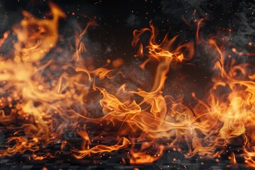 Wall Mural - Close-up shot of flames licking the grill bars, ideal for food or BBQ themed images