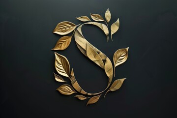 Aufkleber - A golden letter S, ornate and detailed, with leaves forming the shape