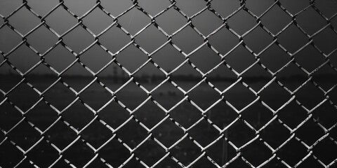Poster - A close-up view of a chain link fence in black and white