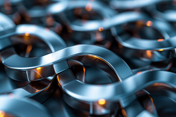 Aufkleber - A series of interlocking metallic rings forming a complex structure. Concept of connectivity and unity. Generative Ai.