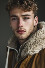 Poster - A close-up shot of a person wearing a jacket, with focus on the garment and surrounding area