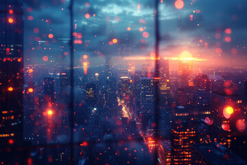 Wall Mural - abstract representation of a cityscape with bright lights and shadows. concept of urban life and mod