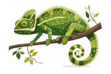 Sticker - A green chameleon sits calmly on a branch, blending in with its surroundings