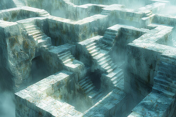 Poster - complex maze-like structures intertwined. concept of challenge and exploration. generative ai.