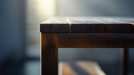 Poster - A close-up shot of a wooden table with a blurred background