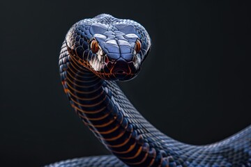 Poster - A close-up shot of a snake on a black background, suitable for use in scientific or educational contexts